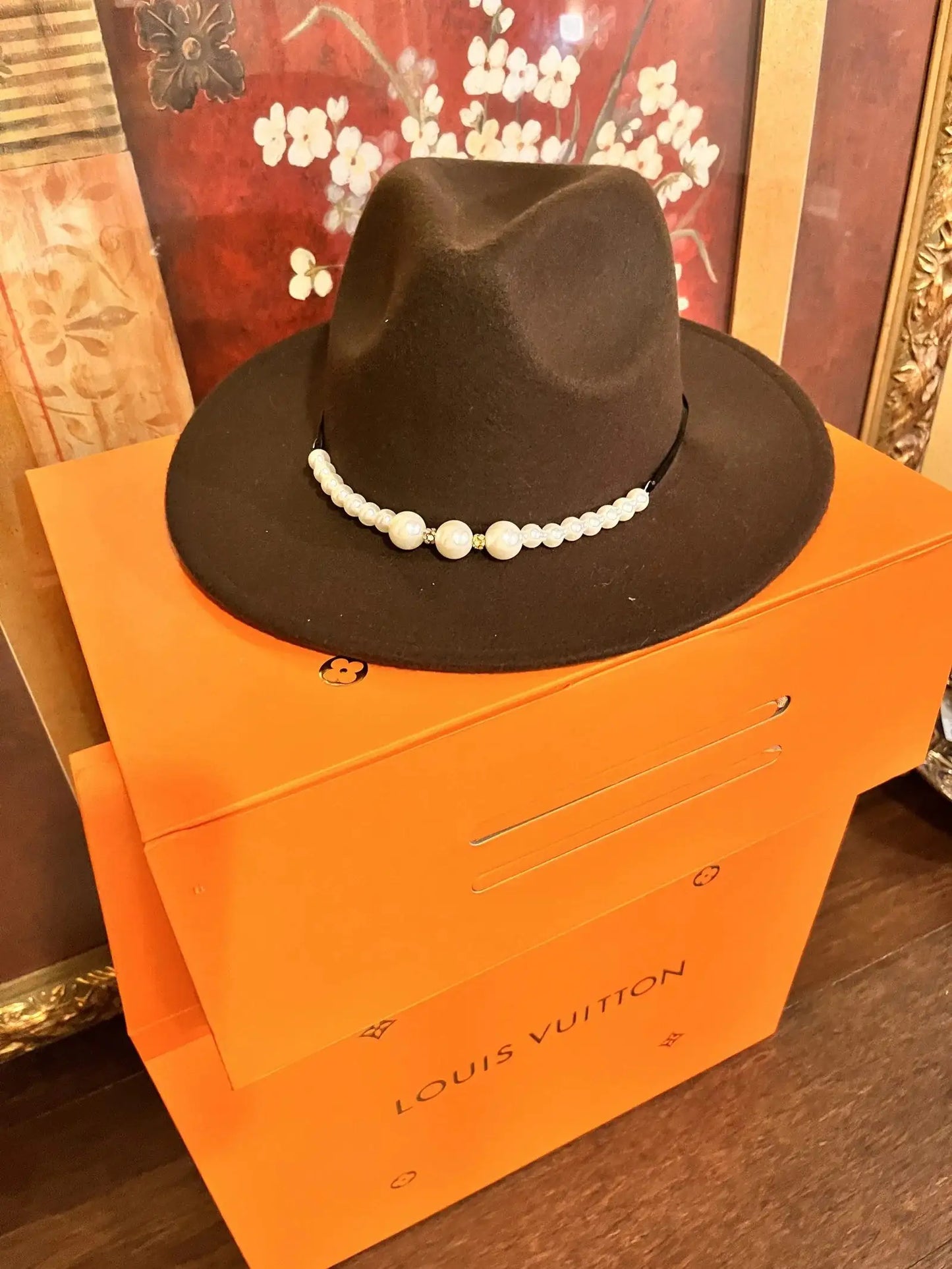 Fashion pearl Top hat wool Jazz Cap