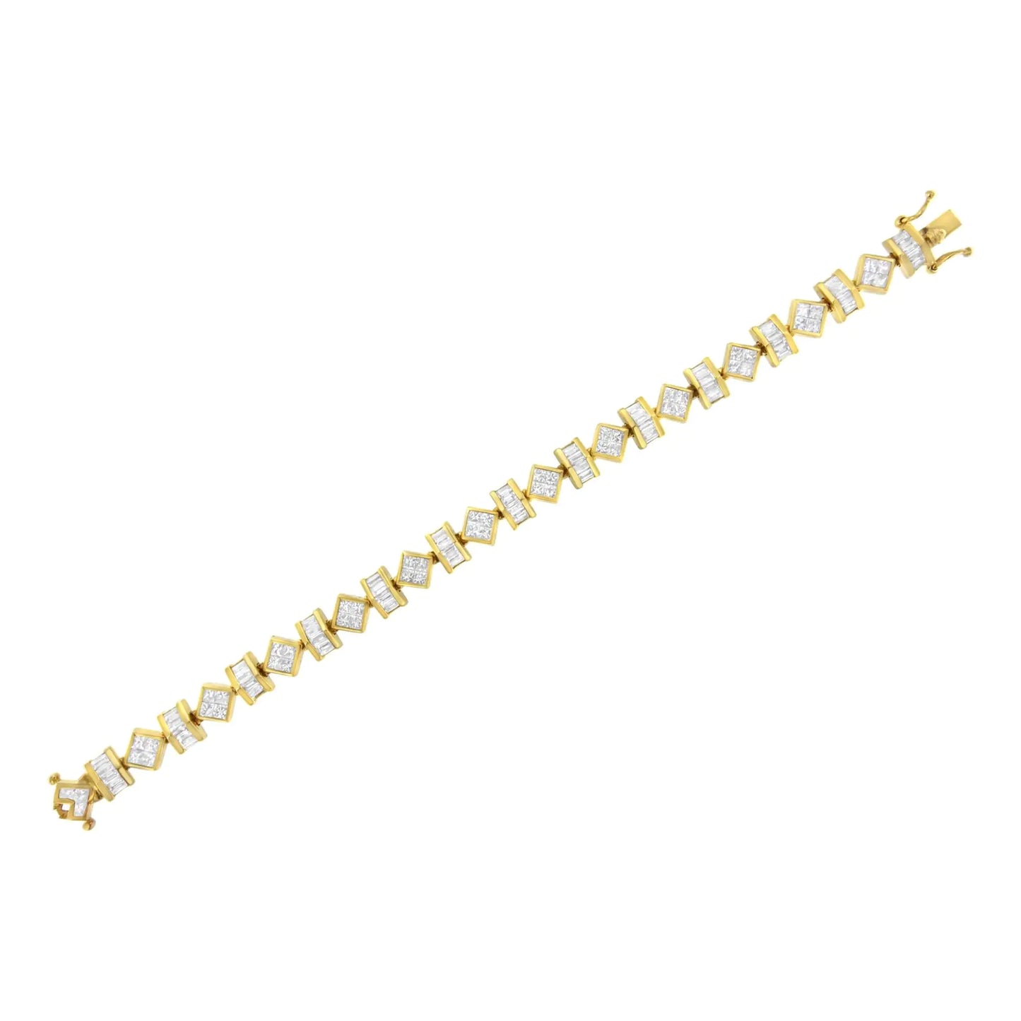 14K Yellow Gold Princess and Baguette Diamond Modern Link Bracelet(7.50 cttw,G-H Color,VS1-VS2 Clarity)