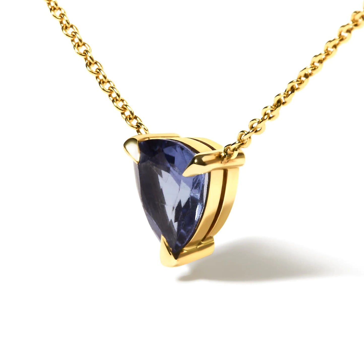 14k Yellow Gold 3-Prong Martini Set Blue Tanzanite Trillion Solitaire 18" Pendant Necklace