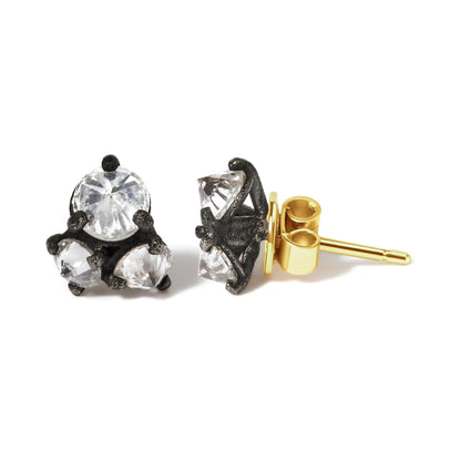 14K Yellow Gold and Black Oxidized Reverse Set 1 1/4 Cttw Diamond Trio Stud Earrings (I-J Color, I1-I2 Clarity)