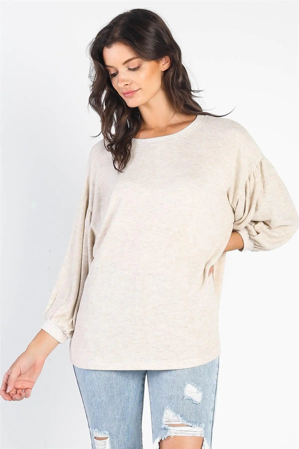 Oatmeal Long Sleeve Puff Ballon Top