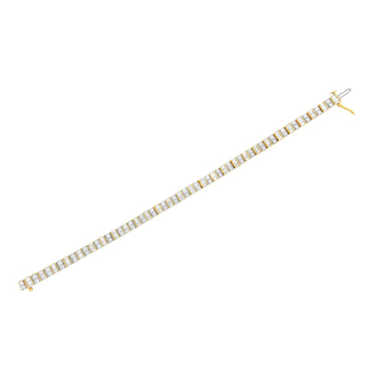 14K Yellow Gold 4.0 Cttw Alternating Baguette & Round Cut Diamond Bezel- & Prong-Set 7" Tennis Bracelet (I-J, I1-I2)