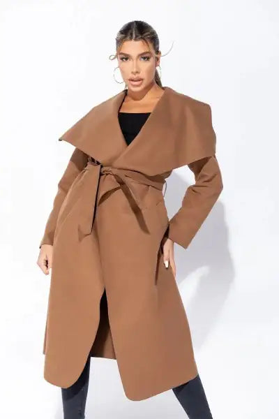 Oversized Maxi Length Belted Waterfall Coat