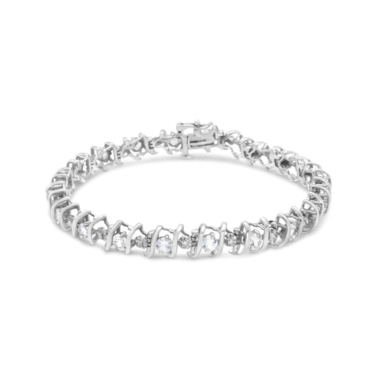 .925 Sterling Silver Lab-Grown Birthstone and 1/6 Cttw Round Diamond Tennis Bracelet (H-I Color, I1-I2 Clarity)