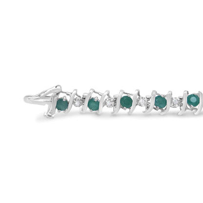 .925 Sterling Silver Lab-Grown Birthstone and 1/6 Cttw Round Diamond Tennis Bracelet (H-I Color, I1-I2 Clarity)