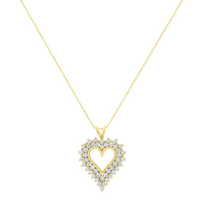 14K Yellow Gold Plated .925 Sterling Silver 4.0 cttw Prong Set, Round-Cut Diamond Heart 18" Pendant (K-L Color, I1-I2 Clarity)