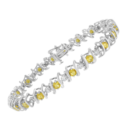 .925 Sterling Silver Lab-Grown Birthstone and 1/6 Cttw Round Diamond Tennis Bracelet (H-I Color, I1-I2 Clarity)