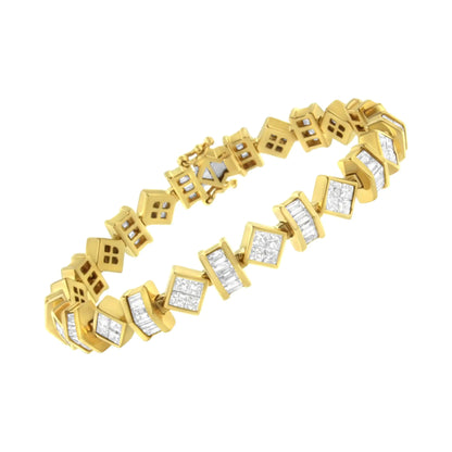 14K Yellow Gold Princess and Baguette Diamond Modern Link Bracelet(7.50 cttw,G-H Color,VS1-VS2 Clarity)