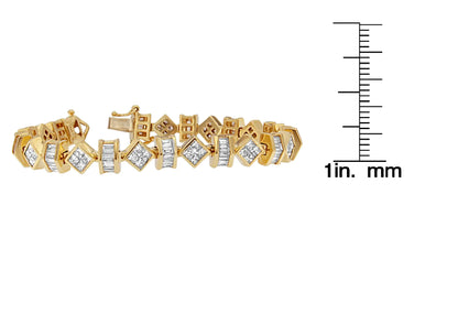 14K Yellow Gold Princess and Baguette Diamond Modern Link Bracelet(7.50 cttw,G-H Color,VS1-VS2 Clarity)