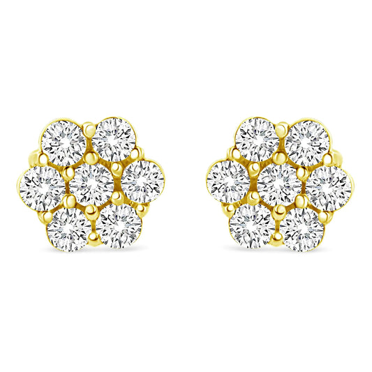 14K Yellow Gold 1/2 Cttw Round Brilliant Cut Diamond Floral Cluster Screwback Stud Earrings (I-J Color, SI2-I1 Clarity)