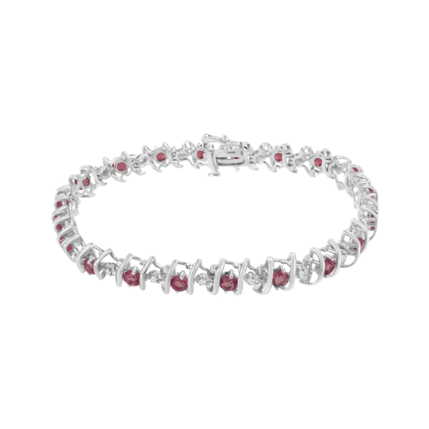 .925 Sterling Silver Lab-Grown Birthstone and 1/6 Cttw Round Diamond Tennis Bracelet (H-I Color, I1-I2 Clarity)