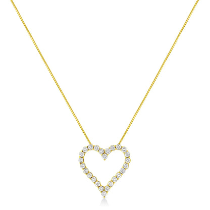 14K Yellow Gold Plated .925 Sterling Silver 2.00 Cttw Shared Prong-Set Round Brilliant-Cut Diamond Open Heart 18" Pendant Necklace (K-L Color, I2-I3 Clarity)