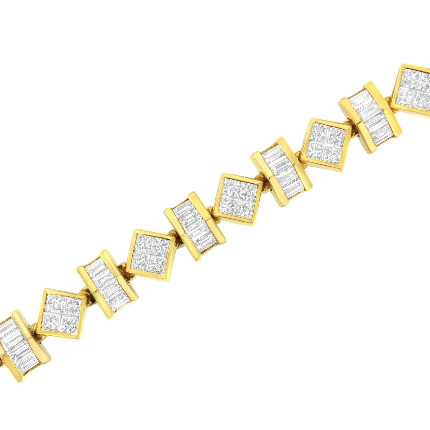 14K Yellow Gold Princess and Baguette Diamond Modern Link Bracelet(7.50 cttw,G-H Color,VS1-VS2 Clarity)