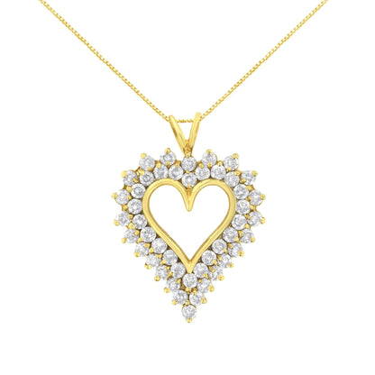 14K Yellow Gold Plated .925 Sterling Silver 4.0 cttw Prong Set, Round-Cut Diamond Heart 18" Pendant (K-L Color, I1-I2 Clarity)