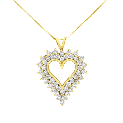 14K Yellow Gold Plated .925 Sterling Silver 4.0 cttw Prong Set, Round-Cut Diamond Heart 18" Pendant (K-L Color, I1-I2 Clarity)