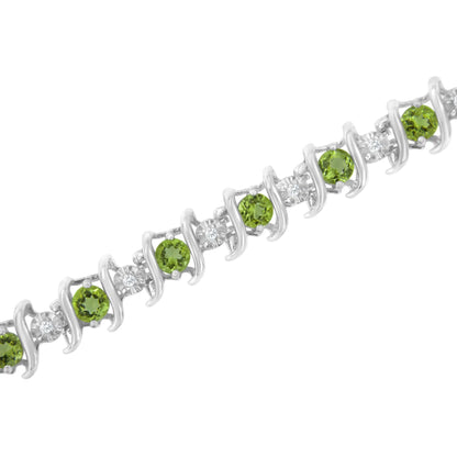 .925 Sterling Silver Lab-Grown Birthstone and 1/6 Cttw Round Diamond Tennis Bracelet (H-I Color, I1-I2 Clarity)