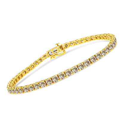 14K Yellow Gold Plated .925 Sterling Silver 8.0 Cttw Diamond Classic Link Tennis Bracelet (K-L Color, I2-I3 Clarity) - 7-1/4"