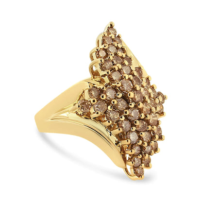 14K Yellow Gold Plated .925 Sterling Silver 2.00 Cttw Diamond Cluster Ring (Champagne Color, I2-I3 Clarity)