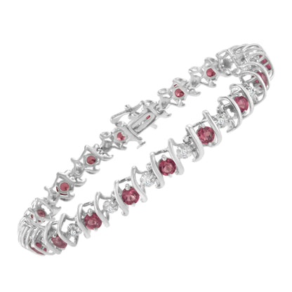 .925 Sterling Silver Lab-Grown Birthstone and 1/6 Cttw Round Diamond Tennis Bracelet (H-I Color, I1-I2 Clarity)