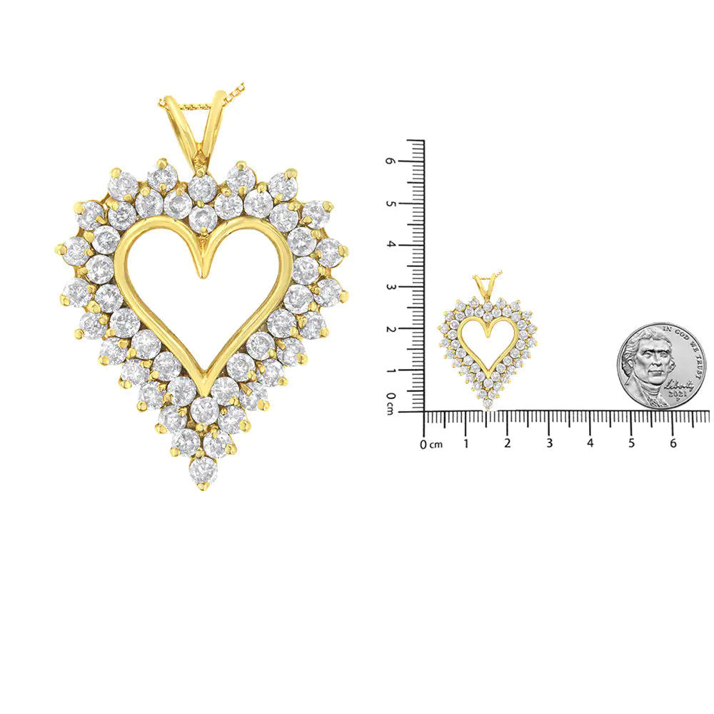 14K Yellow Gold Plated .925 Sterling Silver 4.0 cttw Prong Set, Round-Cut Diamond Heart 18" Pendant (K-L Color, I1-I2 Clarity)